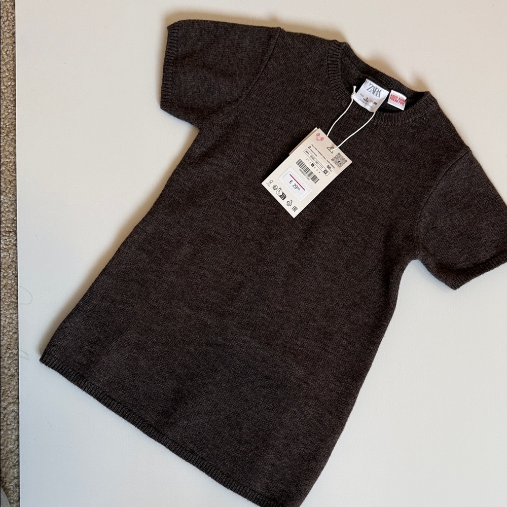 Zara Kids Brown Short Sleeve Sweater dress 100% wool